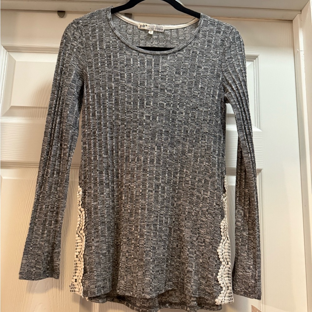 Jolt Charcoal and Cream Long Sleeve Top